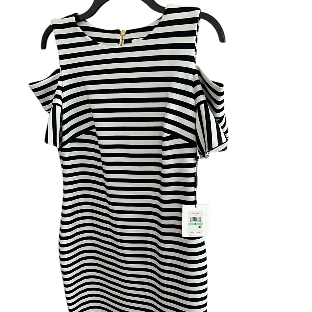 Calvin Klein Black and White Striped Dress Sz 8
